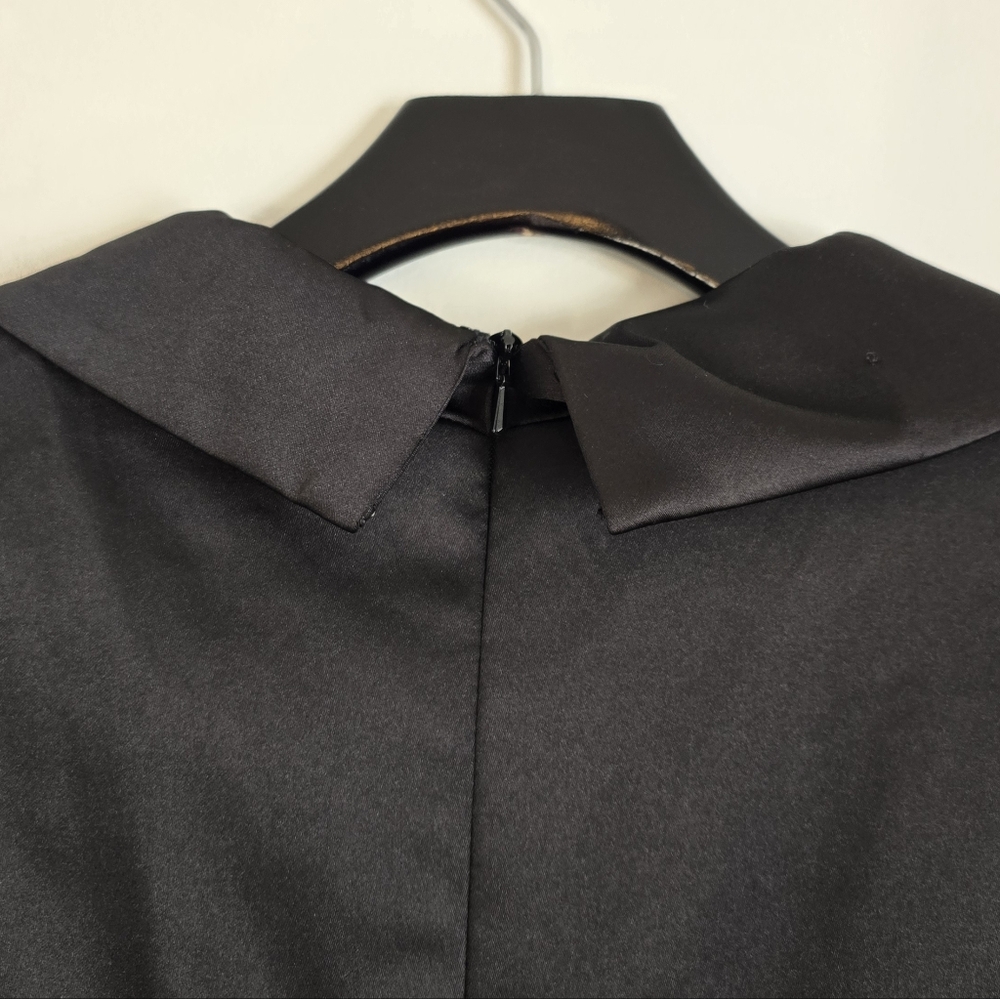 Ieena Mac Duggal Satin Lapel Puff Sleeve Tea Dress Black 12 26628 NWT New - Picture 5 of 9
